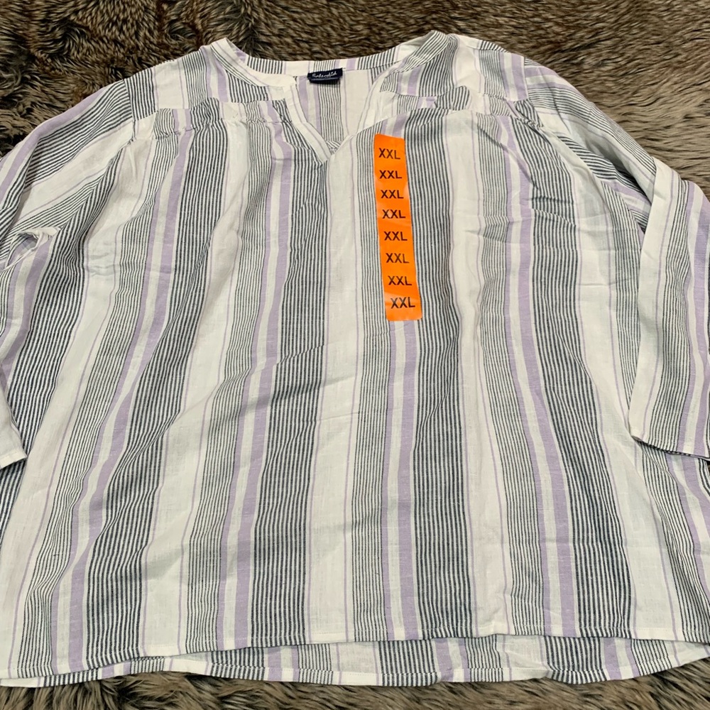 Splendid V-Neck striped Linen blend Blouse peasant style Size XXL